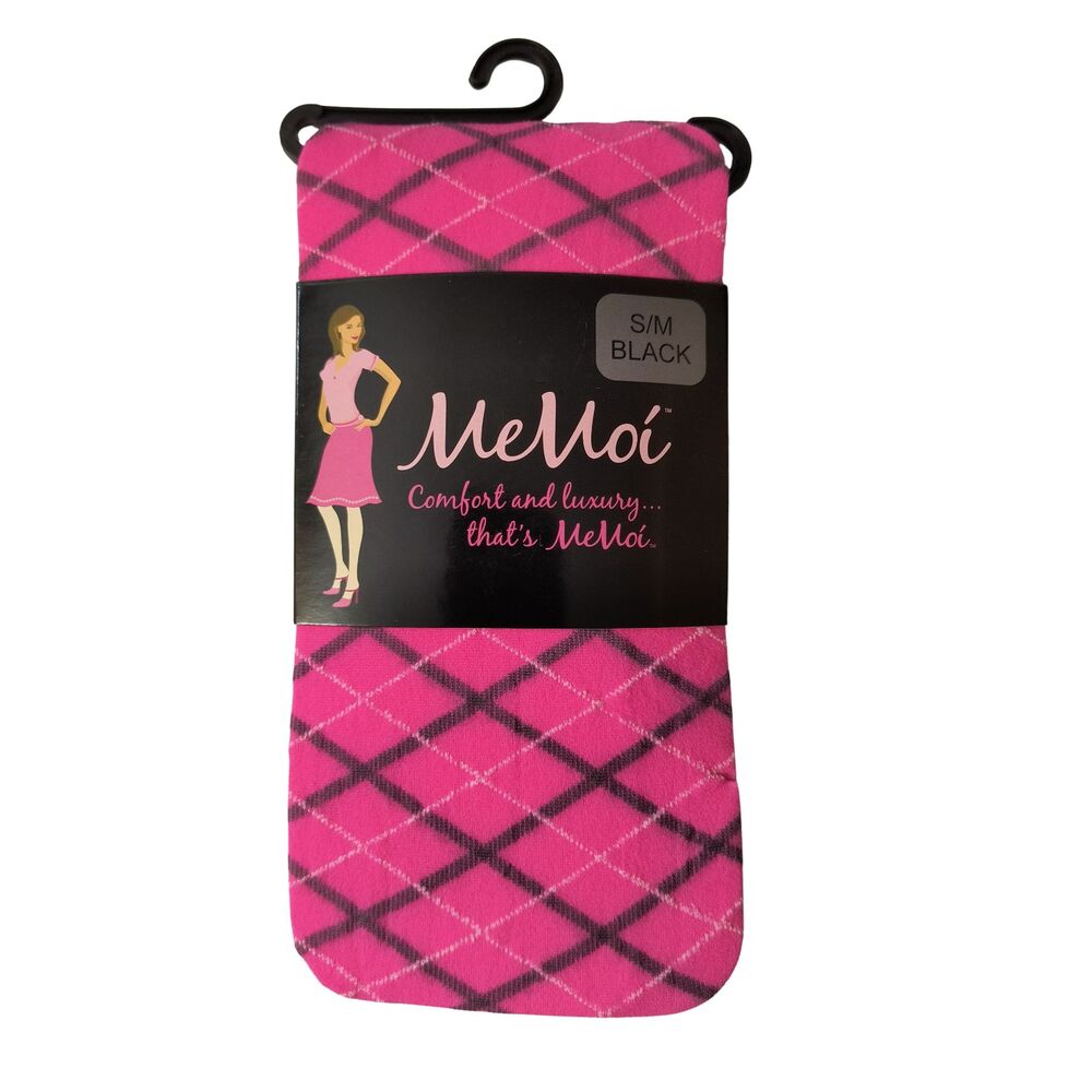 MeMoi Opaque Fashion Tights Small/Medium S/M Pink Gray White Argyle Diamond